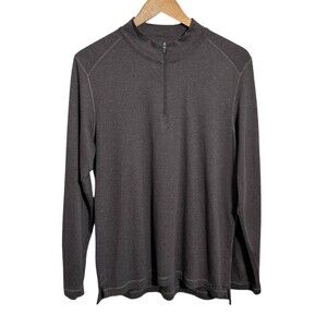 Raffi Mens 1/4 Zip Pullover Shirt M Heathered Brown Mock Neck Long Sleeve Cotton